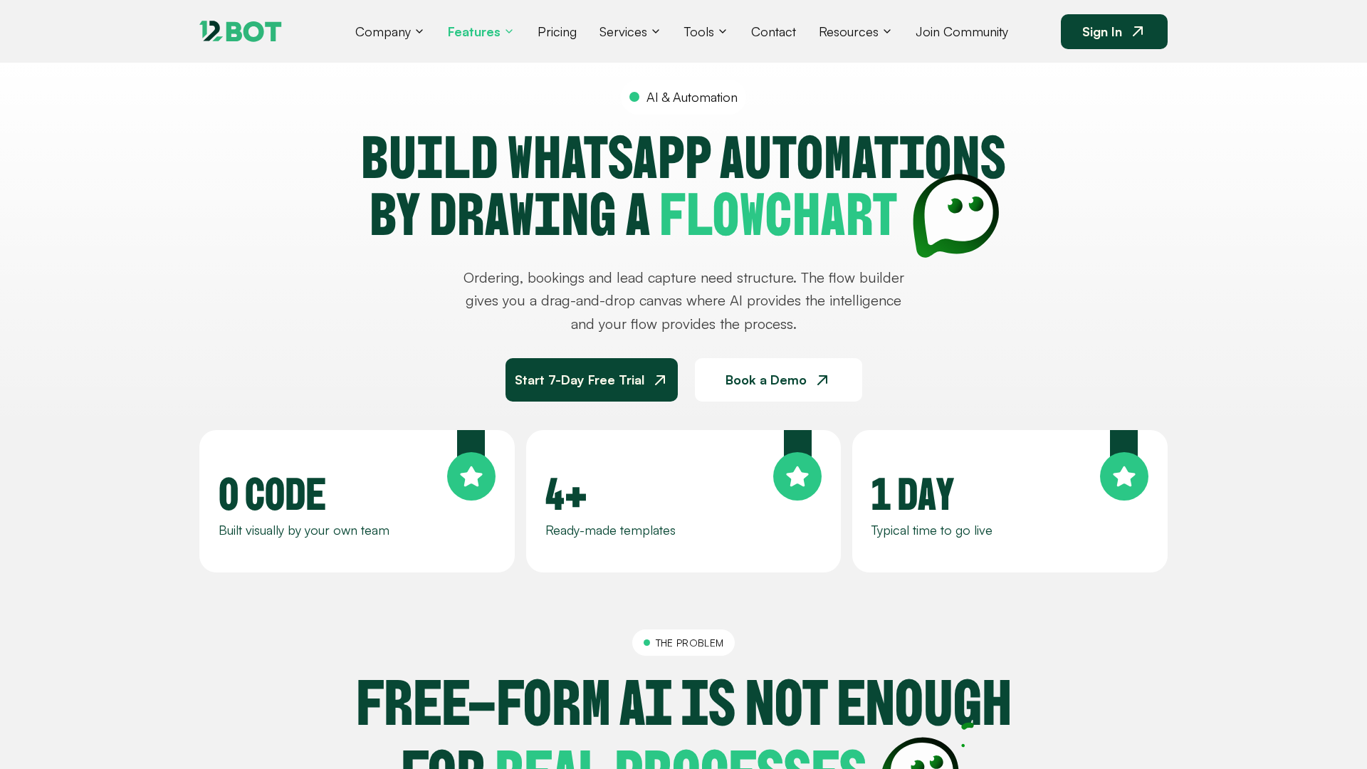 Visual flow builder: Build WhatsApp automations by drawing a flowchart.